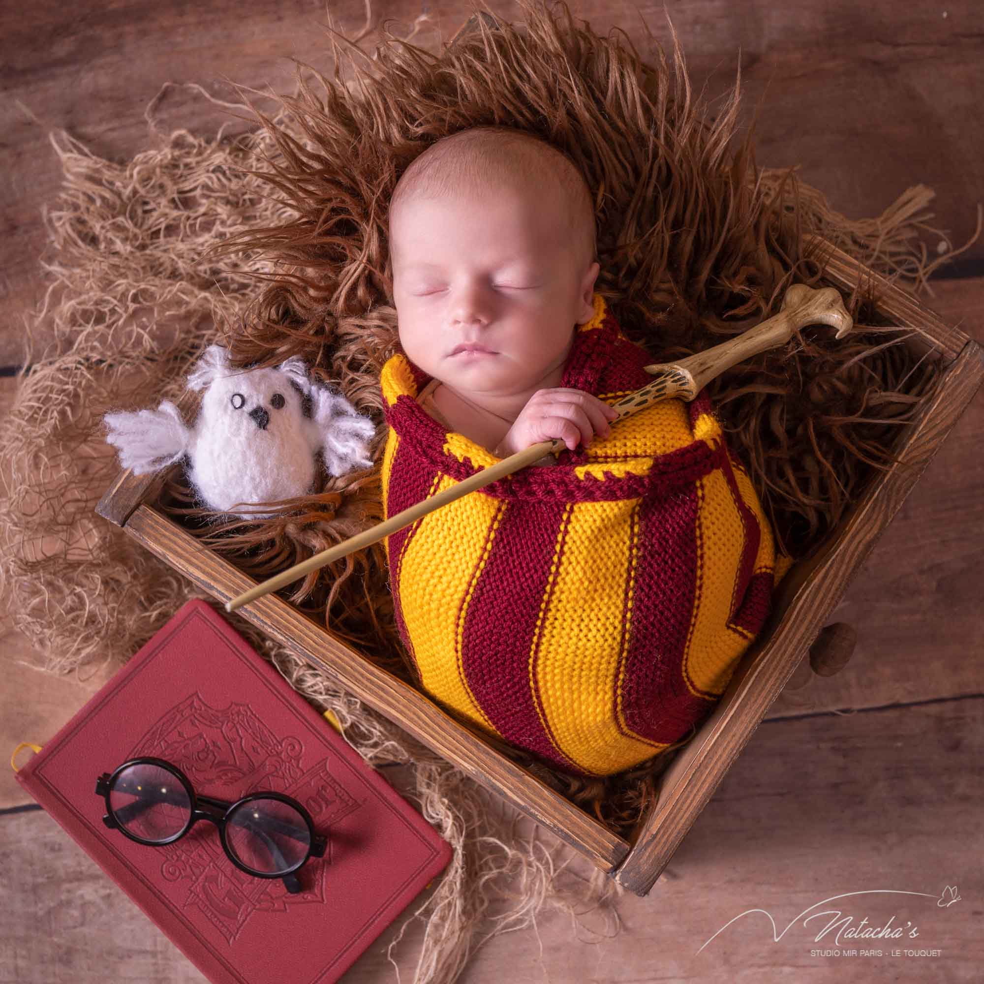Séance photos bébé naissance thème Harry Potter au Touquet Paris Plage