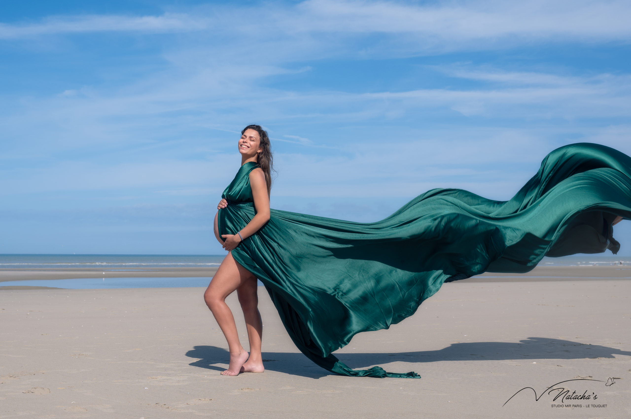 Shooting photo flying dress grossesse au Touquet